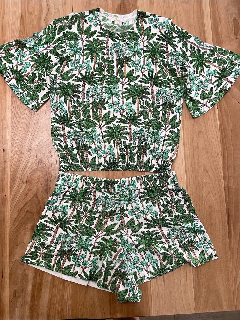 Boden Cara Sz 10 Knitted Palm Tree Tropical Print Top Shorts Set Cotton/Linen